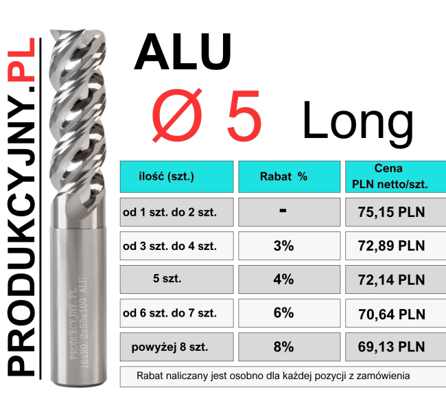 Frez fi 5 ALU LONG L75